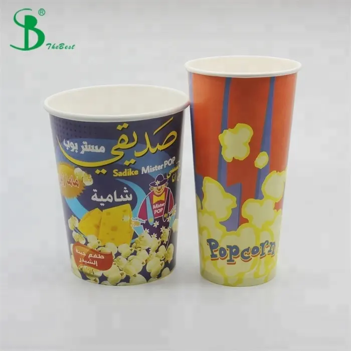 Copos Tigelas Balde para Papel Pipoca Atacado Custom Disposable Snack Food Packaging Wood Pulp Paper Paper Snack on Top Aceitar