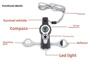 Miroir de navigation 7 en 1, sifflet électronique, alliage ABS, lampe torche LED, équipement de survie multifonctionnel pour l'extérieur