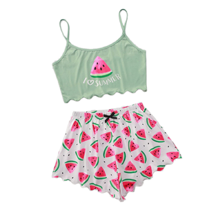 Conjunto <span class=keywords><strong>de</strong></span> <span class=keywords><strong>Pijama</strong></span> <span class=keywords><strong>de</strong></span> Verano para Mujer, Dos Piezas, Camiseta sin Mangas Térmica y Transpirable, Pantalones Cortos con Cintura Elástica, Diseño Sólido y Bonito - Product Image 1