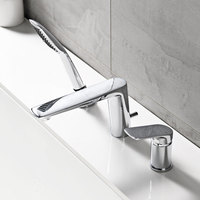 Robinet de baignoire en laiton noir de style européen, simple, à montage sur rebord, eau chaude et froide, ensemble trois pièces