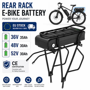 Batterie de vélo électrique en stock UE 36V 48V 52V 30Ah 35Ah avec porte-bagages arrière, BMS de qualité, chargeur 4A, compatible avec les vélos électriques 250W-1500W - Product Image 1