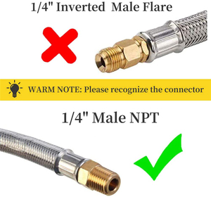 Lot de 2 flexibles de <span class=keywords><strong>propane</strong></span> RV 1/4 NPT de 12 pouces, en acier inoxydable tressé haute résistance, avec connecteur en PVC lisse pour réservoir, standard à deux étages - Product Image 2