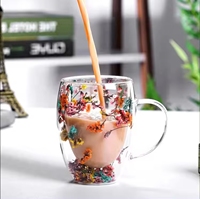 Ensemble de 2 tasses à café en verre à double paroi isolées, avec poignée florale, compatibles réfrigérateur et lave-vaisselle, pour couples