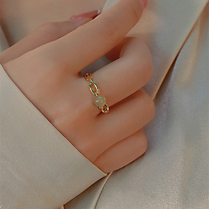 Natural Hetian Jade Ring For Women Light Luxury Style Adjustable Opening Geometric Design Everyday Wear - Product Image 4