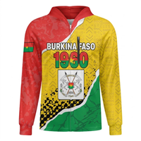 Setelan Pancing Bermotif Suku Etnis Burkina Faso dengan Ritsleting, Cetak Sublimasi Penuh Simbol Bendera Nasional, Kemeja Kasual Berkerudung