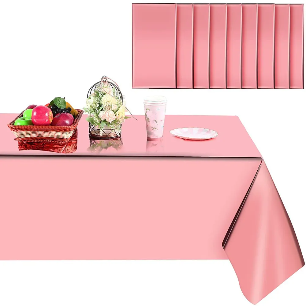 Toalha de mesa metálica retangular descartável para bebês, toalha de mesa de ouro rosa brilhante para decoração de mesa de banho de bebês