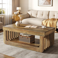 Table basse rectangulaire de 47 pouces avec étagère de rangement à 2 niveaux, table centrale en bois de style farmhouse pour salon, table de cocktail, meubles