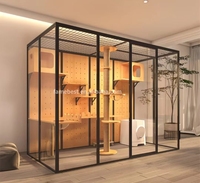 Villa pour chat de luxe moderne en alliage d'aluminium et verre trempé, grande cage intérieure pour chat pour animalerie