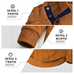 เสื้อสเวตเตอร์ถักแขนยาวสำหรับผู้ชายของเทมูสีคาราเมลพร้อมปกติดกระดุมสำหรับสวมใส่เพื่อการพักผ่อน - Product Image 6