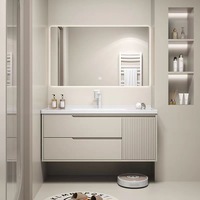 Meuble de salle de bain moderne en bois massif avec double vasque, miroir LED, égouttoir en acier inoxydable, résistant à l'eau, pour appartement, ferme