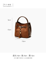 Petit sac seau vintage en daim patchwork, sac à main rétro en cuir PU, sac bandoulière pour femme