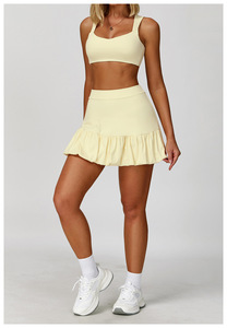 Set pakaian olahraga dan kebugaran wanita, rok tenis bernapas 2 potong dengan bantalan dada pelindung setelan Yoga rok bisbol - Product Image 5