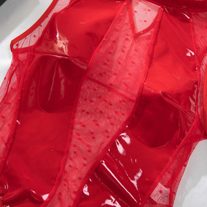 Body de malla de cuero sintético N3860 con encaje transparente, lencería sexy para mujer - Product Image 6