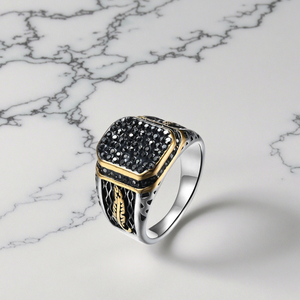 Bague Dominante pour Homme en Acier Inoxydable Bague Moulée en Onyx Noir Rétro Européen et Américain Personnalisée Commerce Extérieur pour Homme - Product Image 6