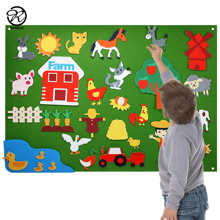 Juego interactivo para niños pequeños, juego de mesa de franela de fieltro con diseño de animales de granja, ideal para aprendizaje temprano, ideal para colgar en la pared