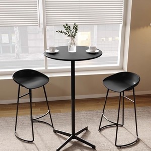 Set Tavolo e Sgabelli in Acciaio al Carbonio con Piano Rotondo per Caffè, Casa, Ufficio, Balcone, Patio, Arredamento da Pranzo con Due Sedie - Product Image 5