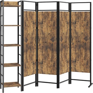 Paravent <span class=keywords><strong>industriel</strong></span> pliant à 4 panneaux, écran d'intimité, rangement portable, séparation pour chambre et bureau, marron rustique et noir - Product Image 1