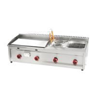 Friteuse professionnelle à double compartiment, plaque chauffante à gaz, grill commercial, comptoir en acier inoxydable, facile à nettoyer, plaque chauffante pour hamburgers et steaks