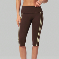 Pantalon Capri Femme Personnalisé en Coton Uni avec Bande Élastique Blanche et Rayures Contrastantes, Taille Pliée, Vente en Gros