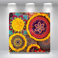 Support mural pour photomaton 8x8 pieds, pour décorations de festival indien Diwali, avec cadre en aluminium robuste de 32 mm, motif Rangoli Mandala floral