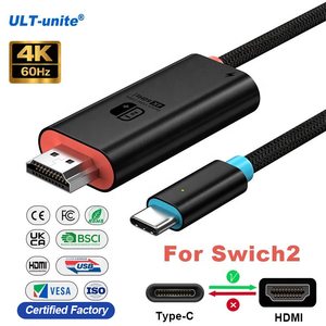 <span class=keywords><strong>C</strong></span>âble adaptateur <span class=keywords><strong>USB</strong></span> Type <span class=keywords><strong>C</strong></span> vers <span class=keywords><strong>HDMI</strong></span> ULT-unite <span class=keywords><strong>Switch</strong></span> 2 Co-branded Color 2M PD100w 4K 60Hz pour <span class=keywords><strong>Nintendo</strong></span> <span class=keywords><strong>Switch</strong></span>, téléphone, ordinateur, tablette - Product Image 1