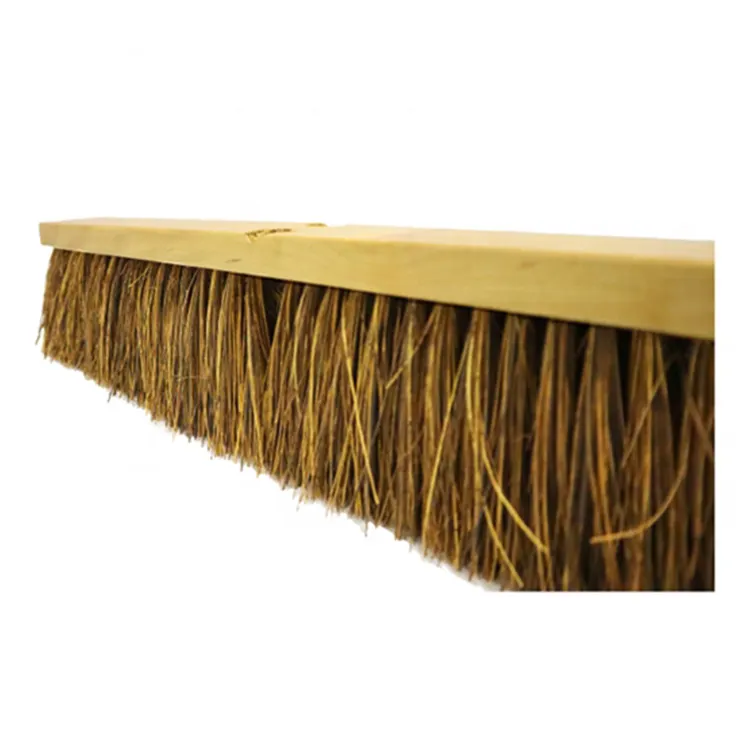 Wholesale Wooden Broom 12 Per Carton 24" Durable Long Bristles Sustainable Palmyra Wood Push Heavy Duty Broom