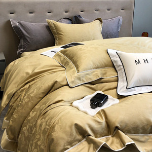 ODM/OEM Chất lượng cao sang trọng Ai Cập bông <span class=keywords><strong>Jacquard</strong></span> <span class=keywords><strong>Comforter</strong></span> Bìa Vua Kích thước tấm Ga Trải Giường màu vàng bedding <span class=keywords><strong>Set</strong></span> - Product Image 2