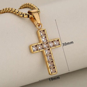 Collar con Colgante de Cruz Cuadrada con Incrustaciones de Circonitas Multicolor, para Hombre y Mujer, de Acero Inoxidable, Dorado y Plateado, Joyería Religiosa Cristiana - Product Image 2