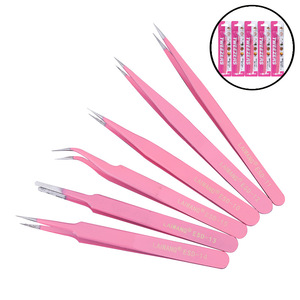 Pince à épiler de précision rose en acier inoxydable, faux cils, pointes courbées, pour journalisation, nail art, démontage et réparation, bord fin - Product Image 1