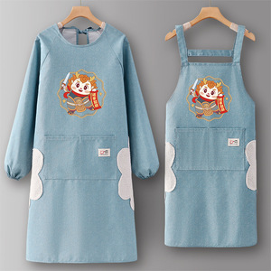 Tablier de <span class=keywords><strong>cuisine</strong></span> à manches longues en pur coton, simple, respirant, en toile, avec logo personnalisé, nouvelle tenue de travail, impression de logo sur mesure. - Product Image 2
