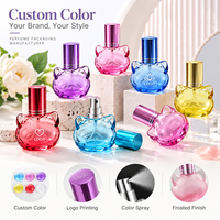 Botol Parfum Kaca Bentuk Kucing 10ml Custom, Botol Wewangian Mini Berwarna Kosong dengan Tutup untuk Kemasan Kosmetik