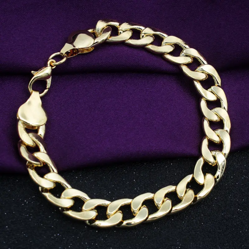 Fashion Men's Jewelry 925 Sterling Silver Gold Plated 8 Inches 8MM / 10MM / 12MM Hiphop Chunky Chain Bracelet