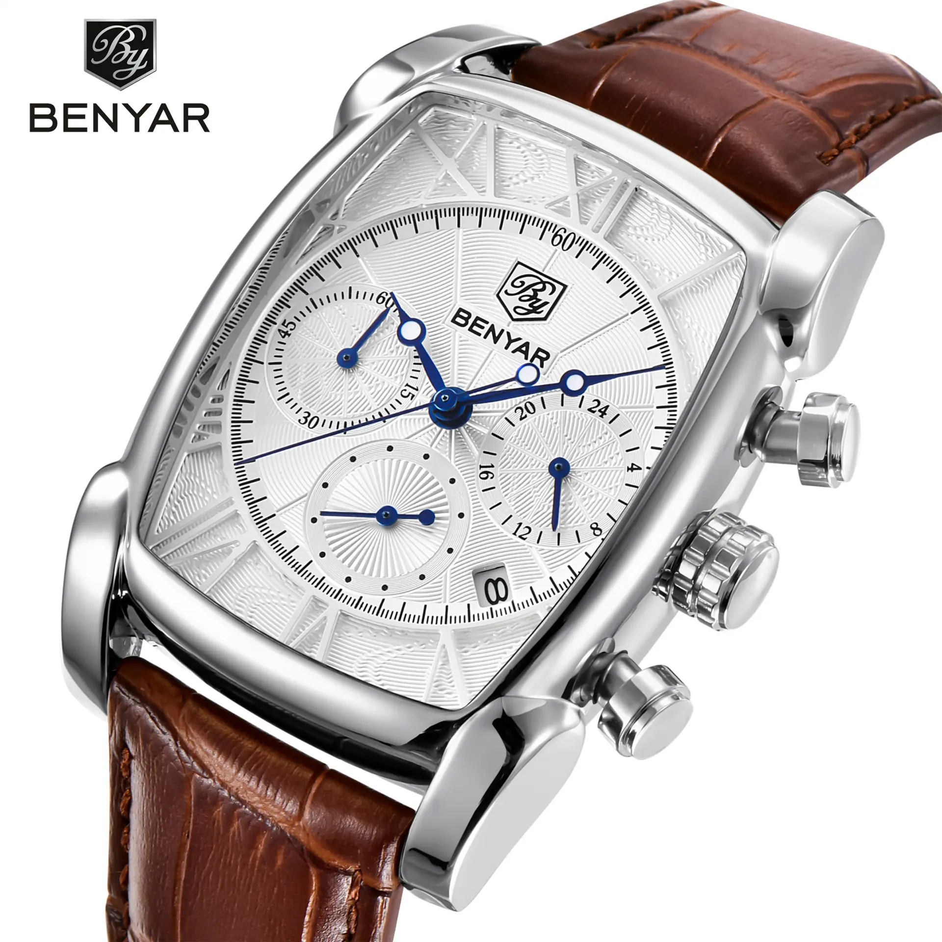 Best Seller Wristwatch Benyar 5113 Square Case Watches With Quartz Movement Analog Date Timepiece Ready To Ship