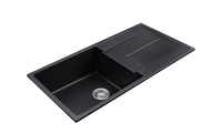 Évier de cuisine à montage supérieur, simple bac, en granit noir, résistant aux rayures, en pierre dure durable, avec plateau, design moderne