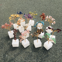 Precio de fábrica Crystal Lucky Fortune Money Tree Selenite Cube Base Hand Craft Amethyst Lucky Tree Mini Size Citrine Tree para regalo