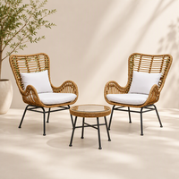 Ensemble de meubles d'extérieur de style resort de luxe en rotin PE, 3 pièces, avec canapé et table basse ronde pour la plage ou le bord de la piscine