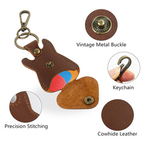 OEM Folk Guitar Electric <strong>Bass</strong> <strong>Pick</strong> Leather case Keychain and Hanging Hook Leather Guitar <strong>Pick</strong> case - Product Image 2