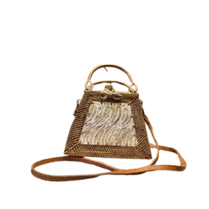 Bolso de ratán Ketak de herencia indonesia, forro con motivo de concha único tejido a mano y detalles de cuero para la elegancia diaria - Product Image 4