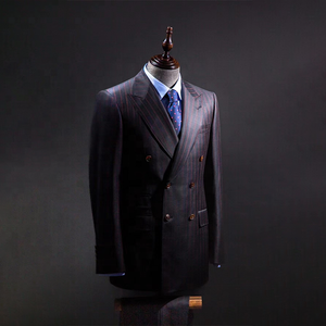 Элитный мужской костюм-двойка из мериносовой шерсти темно-красного цвета в полоску, на заказ, повседневный деловой, двубортный, с острыми лацканами - Product Image 1