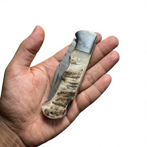 Cuchillo de Bolsillo Plegable de Acero de Damasco de Alta Calidad, Precio de Fábrica al por Mayor, Mango de Cuerno de Oveja, Aplicación Táctica, 58 HRC - Product Image 4