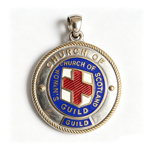 Médaille de la Gilde des Femmes de l'Église d'Écosse, en émail dur plaqué argent, breloque religieuse circulaire - Product Image 1