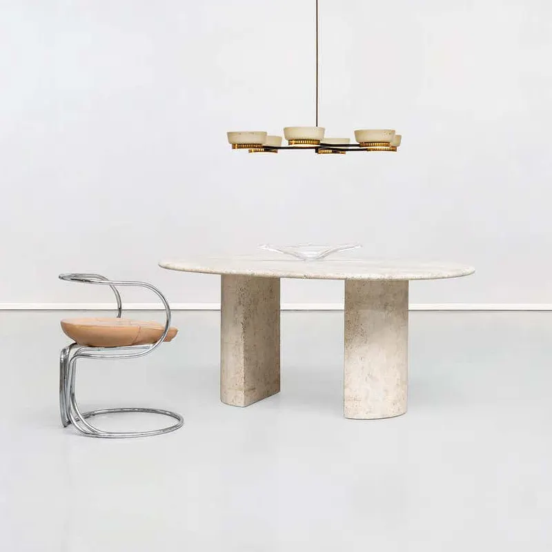 आधुनिक लक्जरी प्राकृतिक पत्थर अंडाकार लिविंग रूम फर्नीचर संगमरमर टेबल ट्रेवर्टिन डिंग टेबल