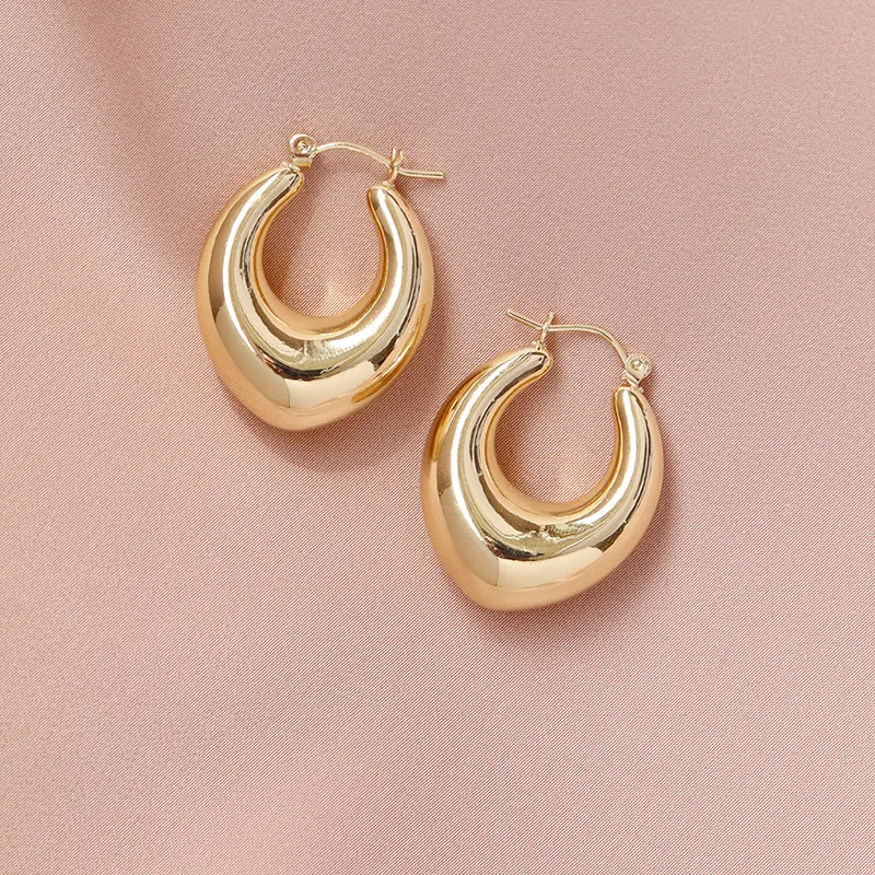 HOVANCI 18 18k Gold Plated Hyperbole Tubular Tear Shaped Clip On Earrings For Women Simple Fashion Luxury Metal Hoop Earrings