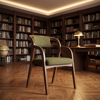 Chaise de salle à manger commerciale pour hôtel de luxe, en bois de frêne massif, avec dossier creux biomorphe, finition ouverte et coussin rembourré