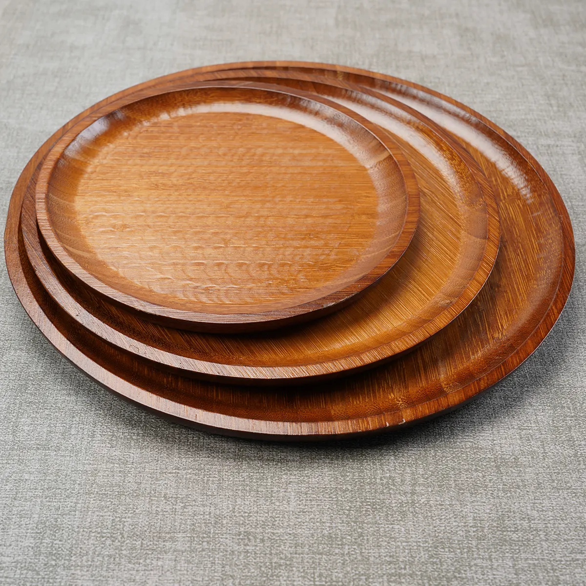 Bandeja de bambu redonda para servir café da manhã, prato de madeira de camada única para cozinha e restaurante