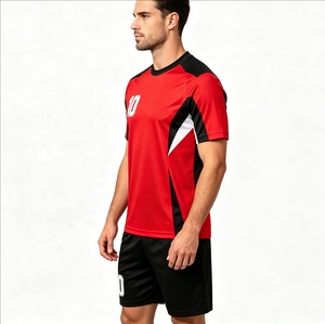 Ensemble d'uniformes de handball rouge et noir respirant à séchage rapide, maillots de football imprimés, vêtements de sport d'équipe, tenue d'entraînement de club, maillot de match unisexe 100% - Product Image 2