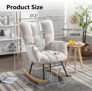 Sillón mecedora Teddy tapizado, sillón deslizante, sillón decorativo con asiento acolchado y respaldo alto, sillón cómodo. - Product Image 3