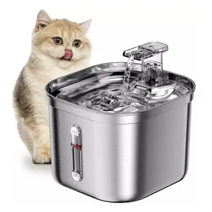 Air mancur Stainless Steel 2,2 L, untuk kucing otomatis sirkulasi elektronik cerdas minum anjing peliharaan mangkuk pemberi makan