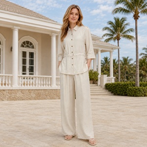 Ensemble 2 pièces pour femmes, chemise boutonnée et pantalon large, tenue décontractée pour la plage et les vacances - Product Image 5
