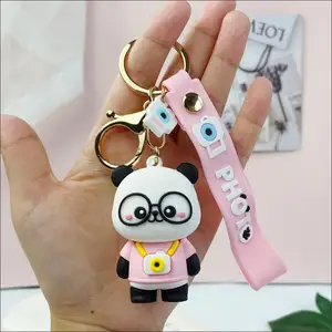 Gantungan kunci Panda 3D grosir gantungan kunci beruang lucu PVC Gantungan Kunci silikon lucu Pemegang Kunci kartun Panda hadiah promosi lembut